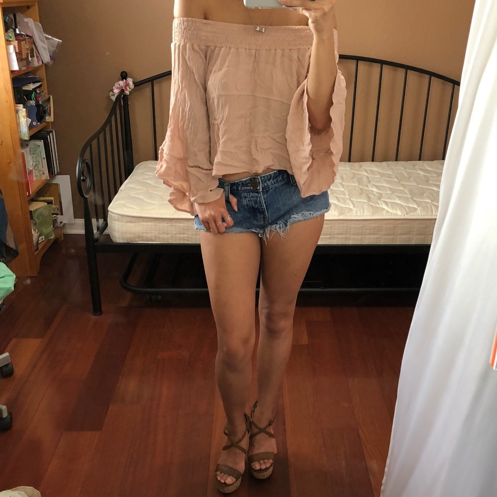 Pink Off the Shoulder Bell Sleeve Top